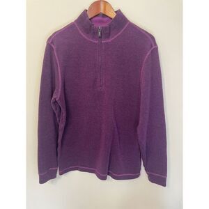 Bugatchi Shirt‎ Men's M 1/4 Zip Long Sleeve Cotton Casual Pullover Purple Golf